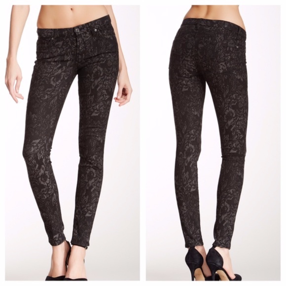 7 For All Mankind Gwenevere Black Jacquard Skinny Jeans - Sz 24 - Picture 2 of 8